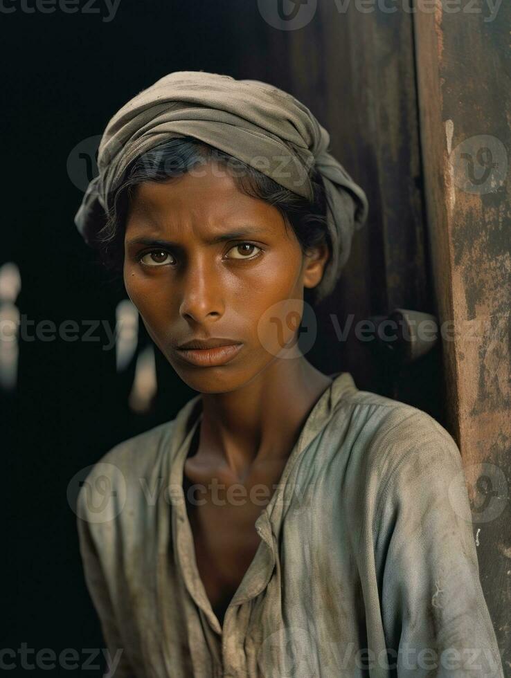 velho colori fotografia do uma indiano mulher a partir de a cedo 1900 ai generativo foto