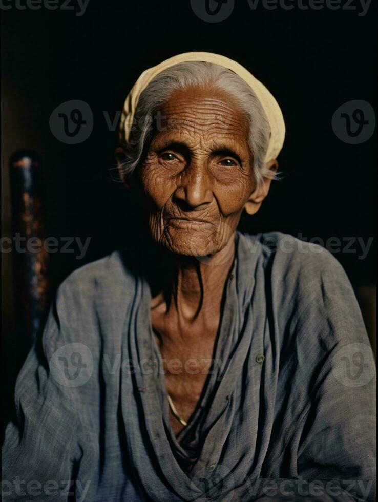 velho colori fotografia do uma indiano mulher a partir de a cedo 1900 ai generativo foto