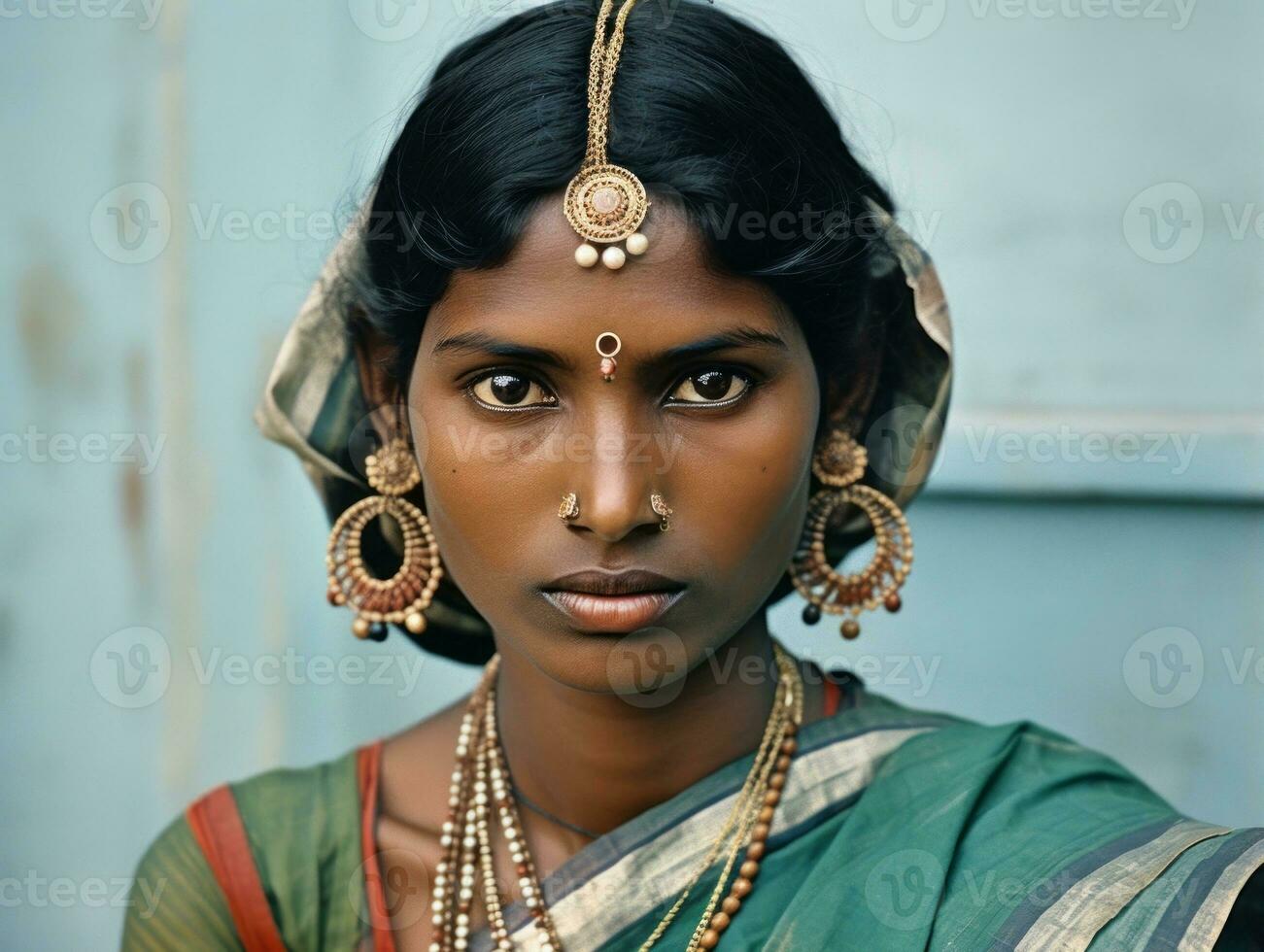 velho colori fotografia do uma indiano mulher a partir de a cedo 1900 ai generativo foto