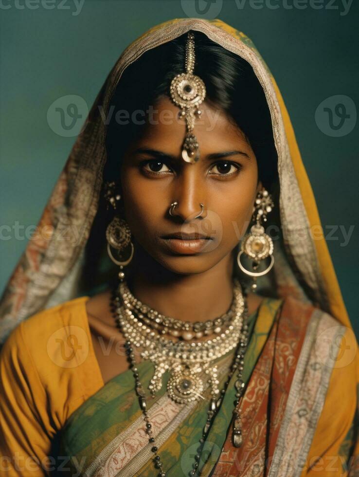 velho colori fotografia do uma indiano mulher a partir de a cedo 1900 ai generativo foto