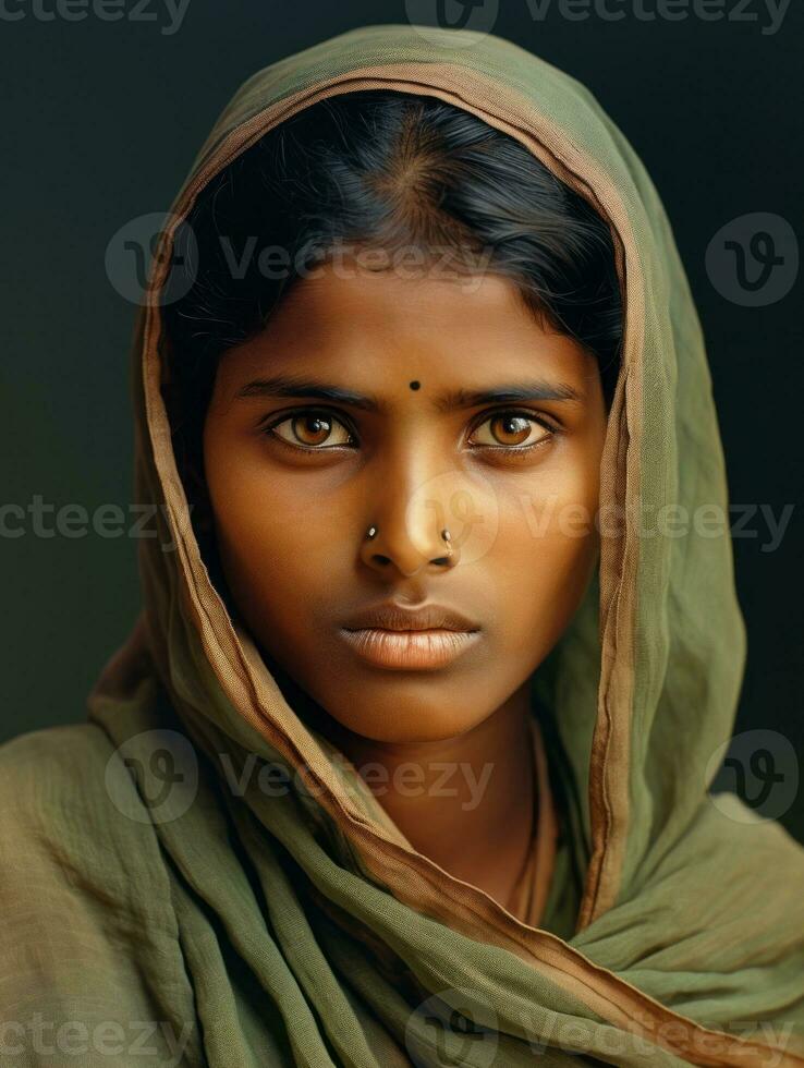 velho colori fotografia do uma indiano mulher a partir de a cedo 1900 ai generativo foto