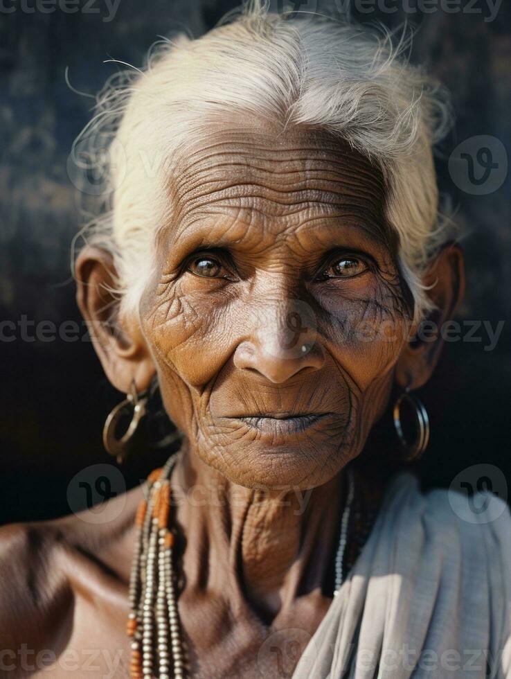 velho colori fotografia do uma indiano mulher a partir de a cedo 1900 ai generativo foto