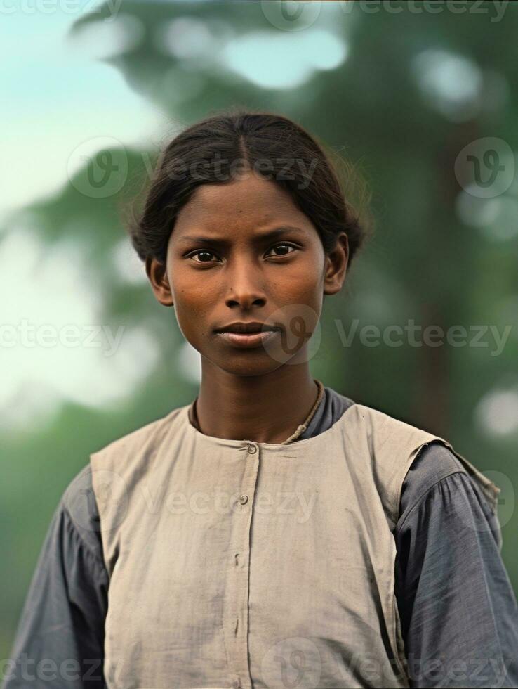 velho colori fotografia do uma indiano mulher a partir de a cedo 1900 ai generativo foto