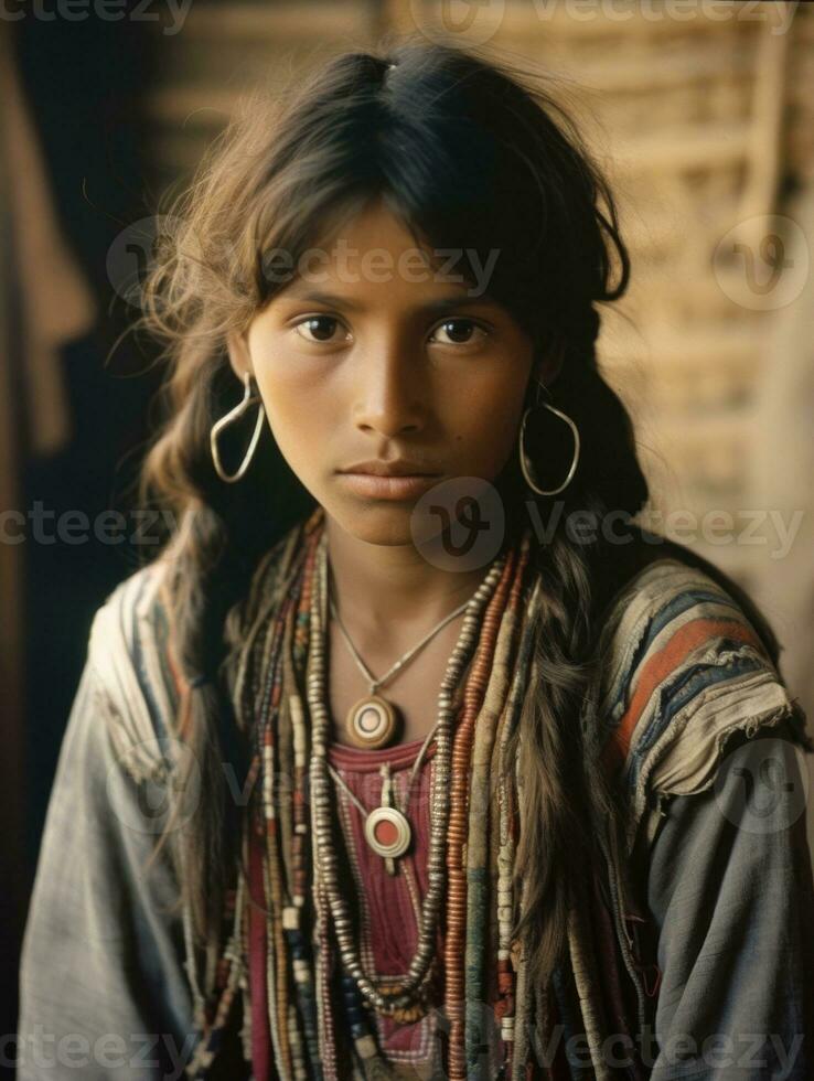 velho colori fotografia do uma indiano mulher a partir de a cedo 1900 ai generativo foto