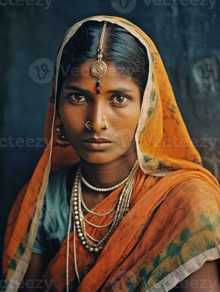 velho colori fotografia do uma indiano mulher a partir de a cedo 1900 ai generativo foto