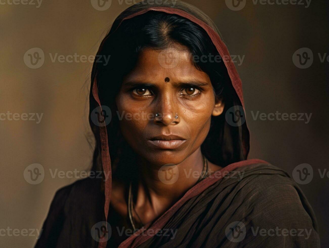 velho colori fotografia do uma indiano mulher a partir de a cedo 1900 ai generativo foto