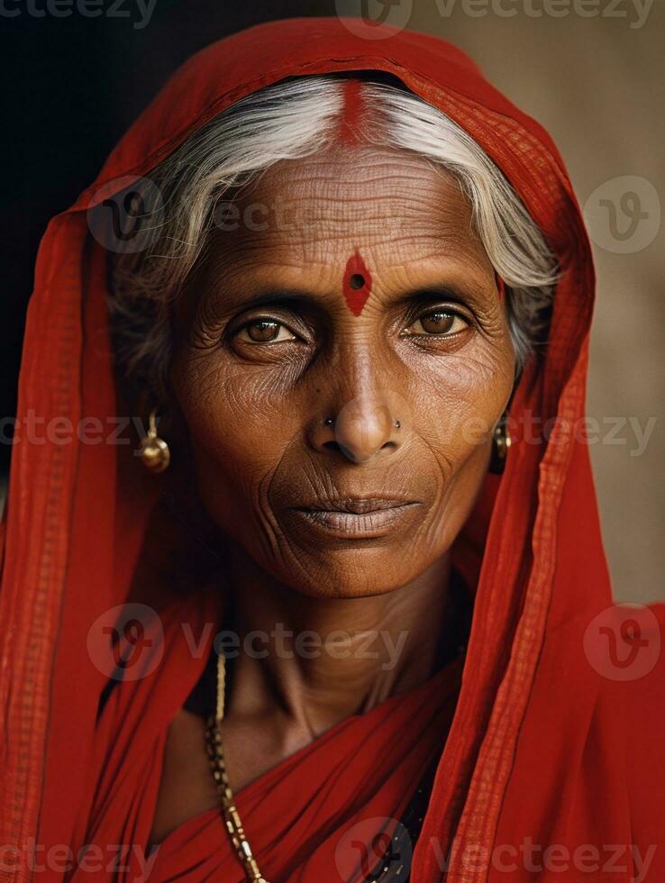 velho colori fotografia do uma indiano mulher a partir de a cedo 1900 ai generativo foto