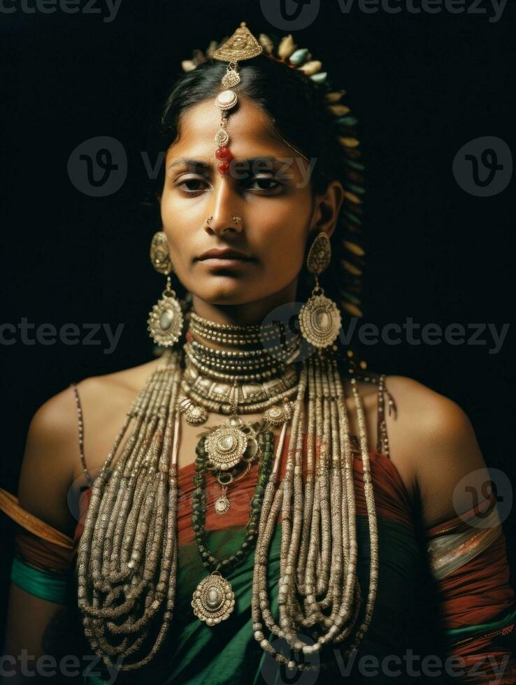 velho colori fotografia do uma indiano mulher a partir de a cedo 1900 ai generativo foto