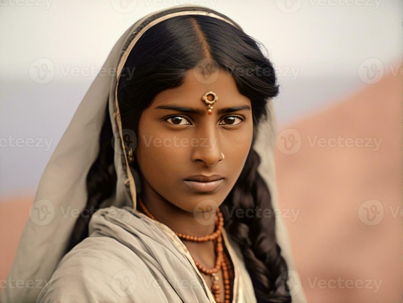 velho colori fotografia do uma indiano mulher a partir de a cedo 1900 ai generativo foto