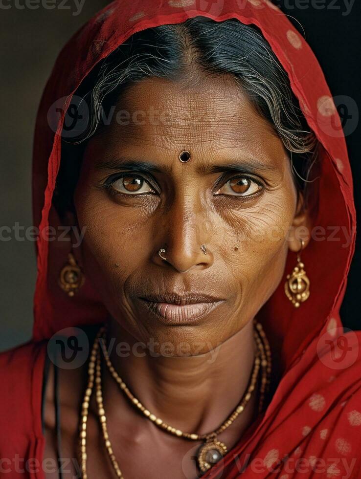 velho colori fotografia do uma indiano mulher a partir de a cedo 1900 ai generativo foto