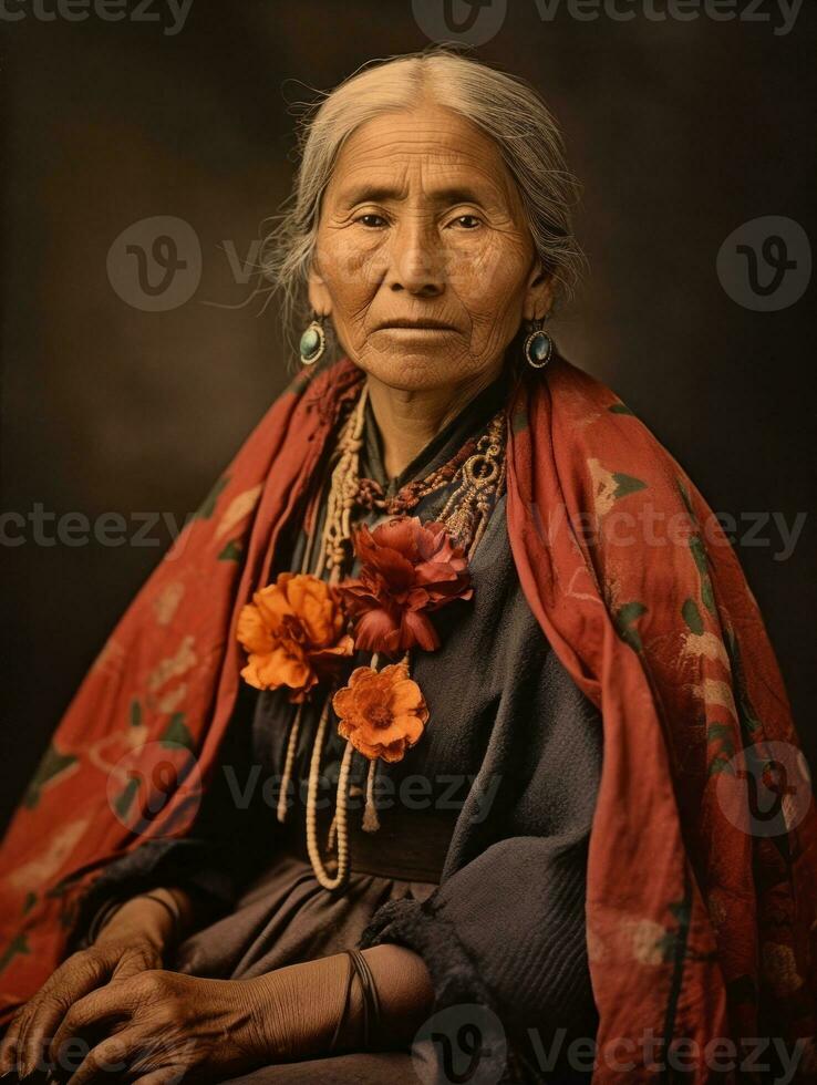 velho colori fotografia do uma mexicano mulher a partir de a cedo 1900 ai generativo foto