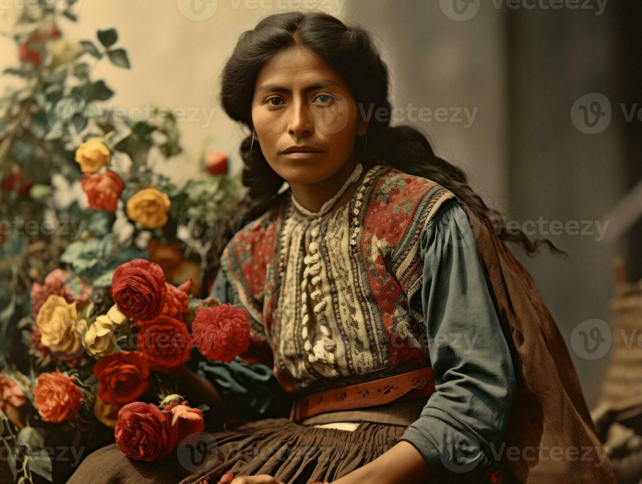 velho colori fotografia do uma mexicano mulher a partir de a cedo 1900 ai generativo foto