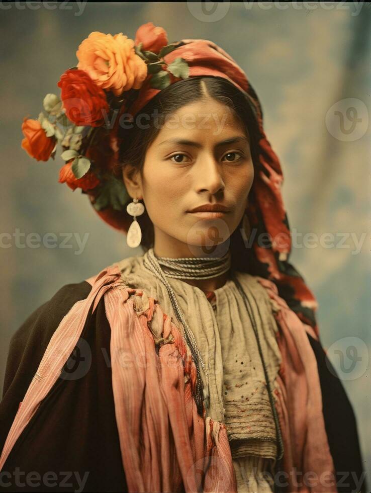 velho colori fotografia do uma mexicano mulher a partir de a cedo 1900 ai generativo foto