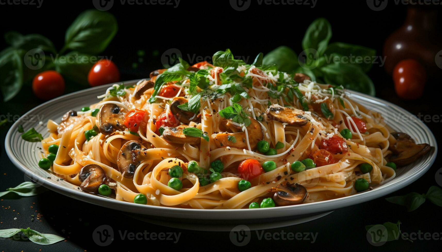 saudável comendo caseiro vegetariano massa com fresco tomate molho gerado de ai foto