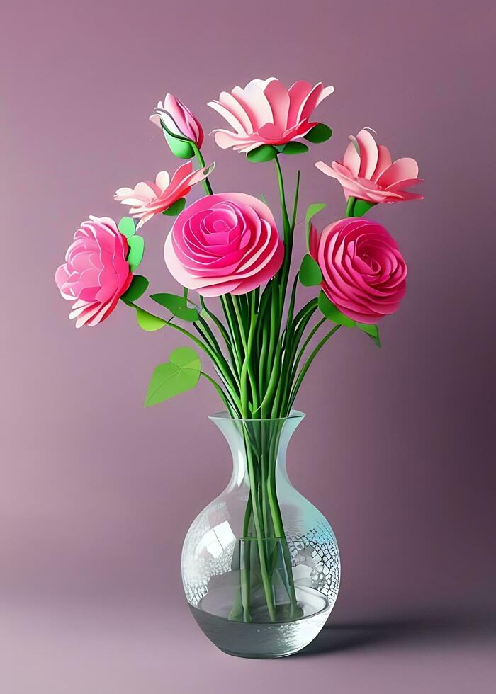 uma Rosa fundo com vidro flor vaso ai gerado foto