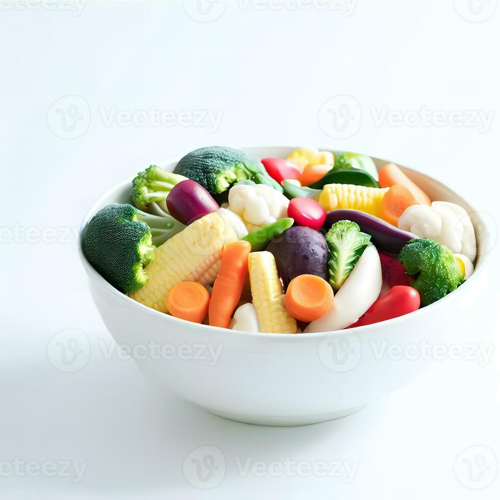 delicioso vegetarianos estilo de vida com vários fervido legumes dentro uma tigela ai generativo foto