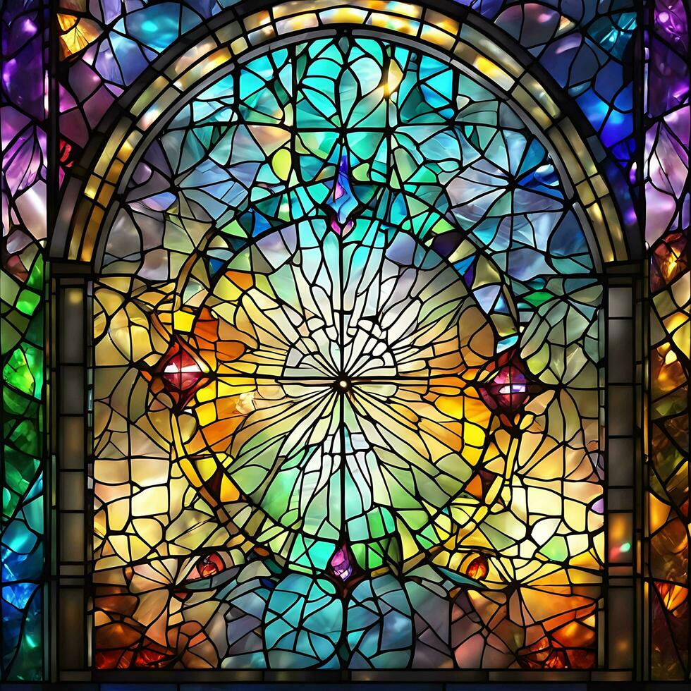 vibrante cores manchado vidro janela ilustração ai gerado foto