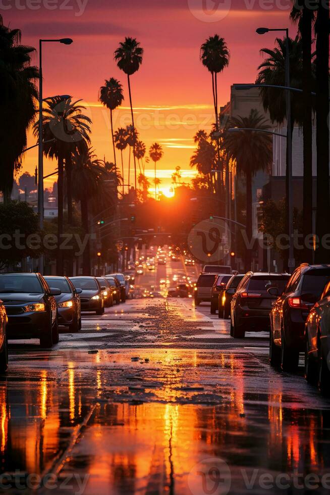 rua dentro uma Rosa luz, pôr do sol, cinematográfico, sessão de fotos. ai generativo foto