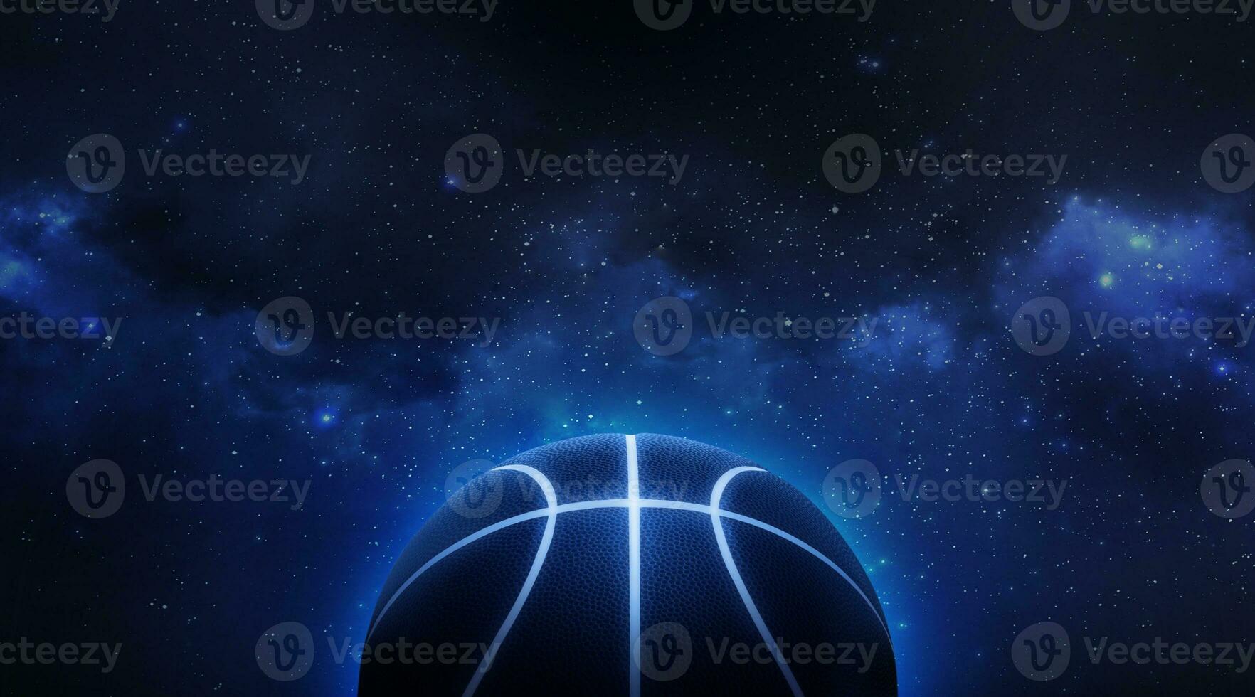 basquetebol com brilhante azul brilhando néon linhas flutuando dentro a planeta Visão a partir de espaço foto