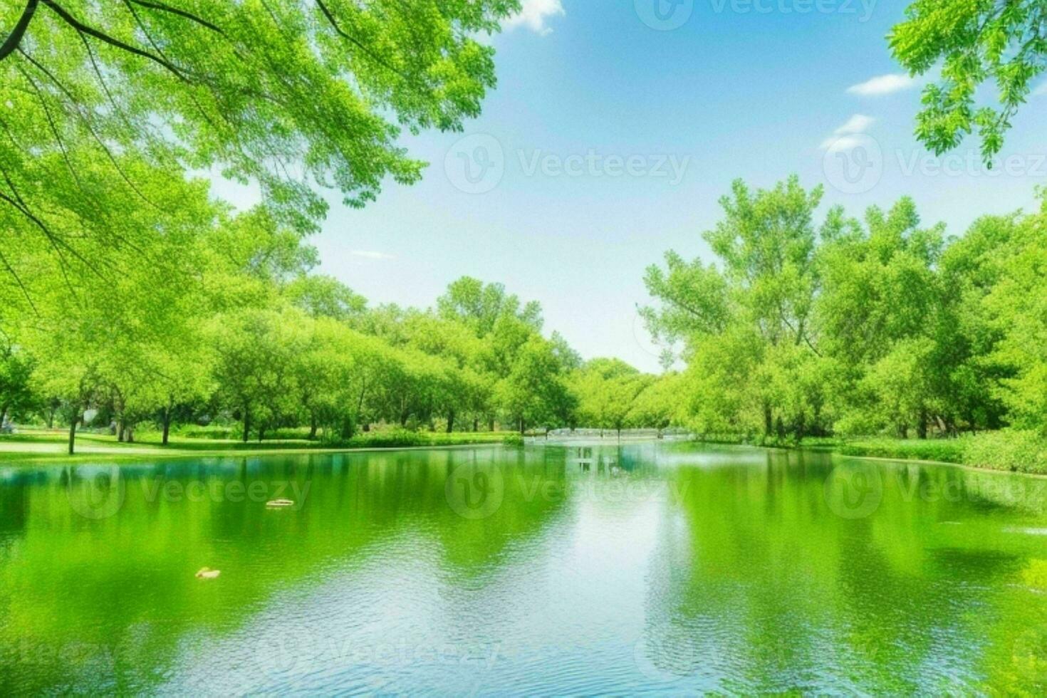 lindo panorama parque com árvores e Sol. colorida folhagem dentro a parque. generativo ai pró foto