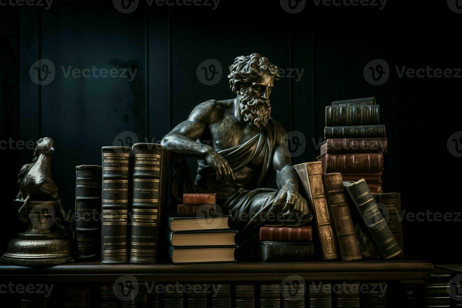 academia vintage biblioteca grego escultura velho livros.generativos ai foto