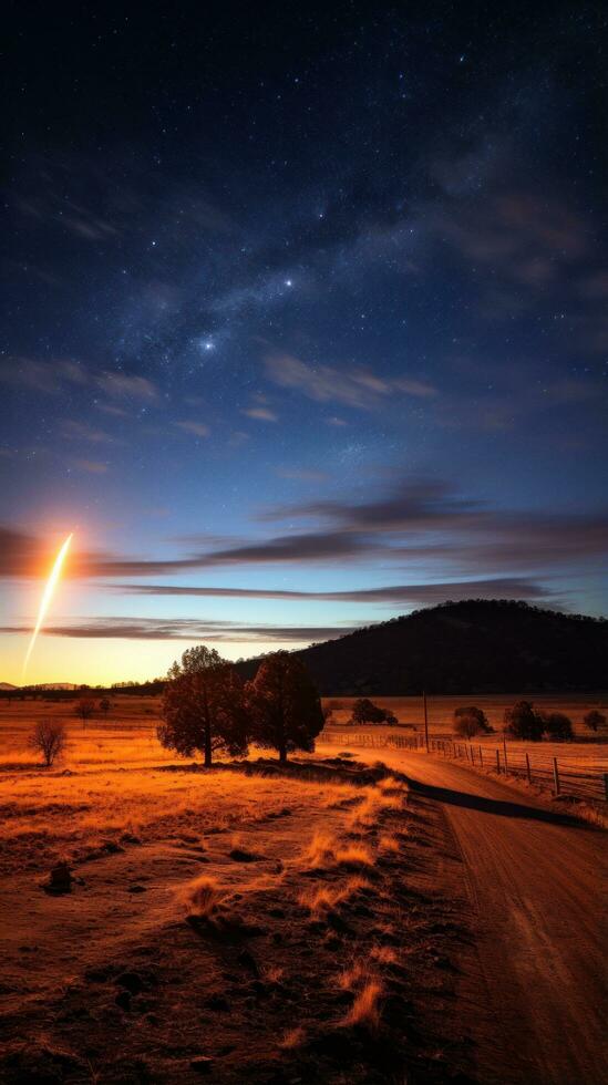 cometa estrias através a noite céu foto