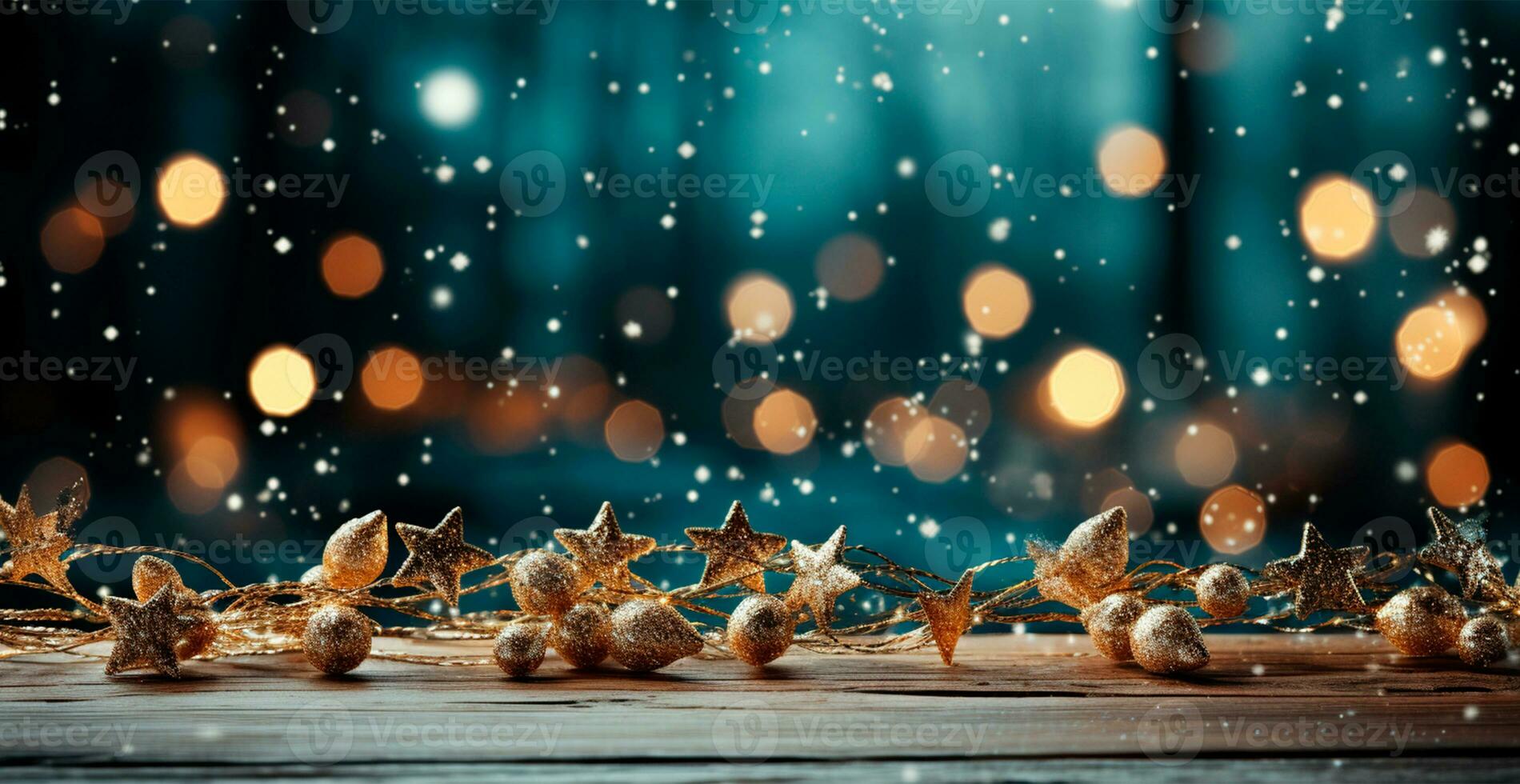 panorâmico Natal fundo, luz Novo ano bolas em uma borrado fundo - ai gerado imagem foto