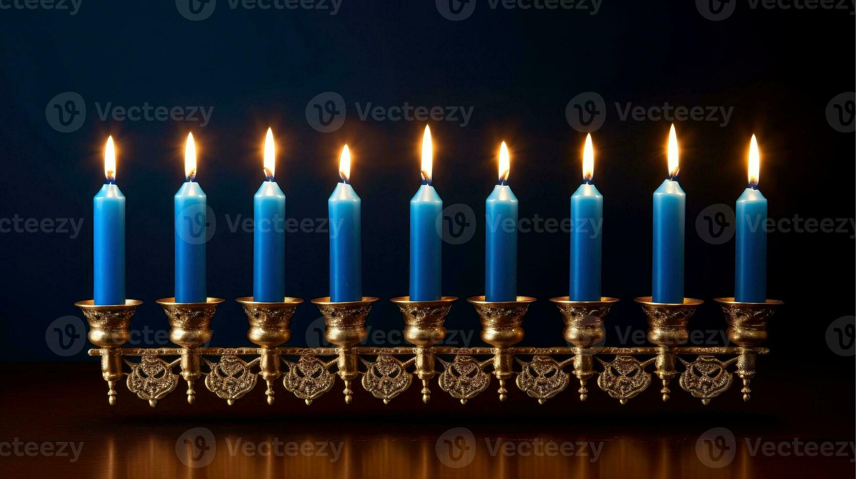 hanukkah festivo celebração conceito, brilho do a menorah com brilhando velas e estrela, generativo ai ilustração foto