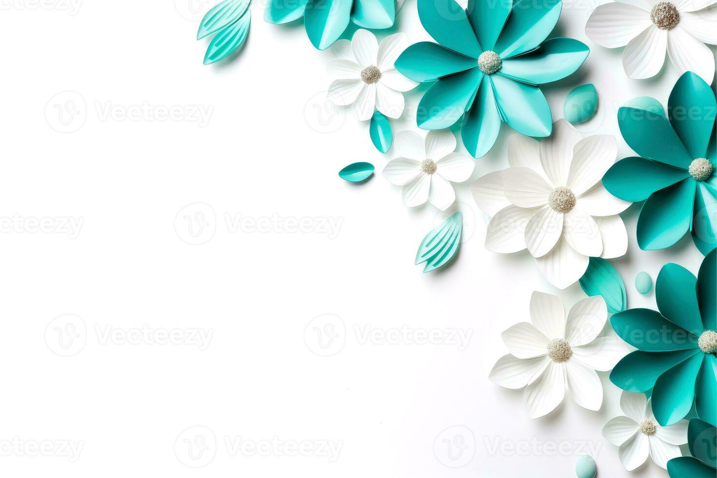 floral fronteira quadro, Armação cartão modelo. verde flores, folhas, para bandeira, Casamento cartão. primavera composição com espaço de cópia, generativo ai ilustração foto