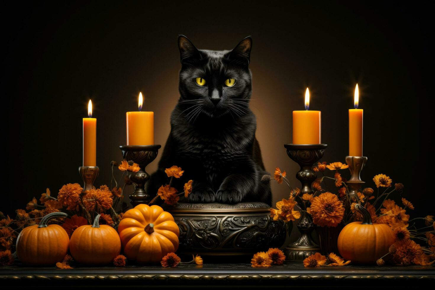 encantador dia das Bruxas peça central com Preto gato vela isolado em uma gradiente fundo foto