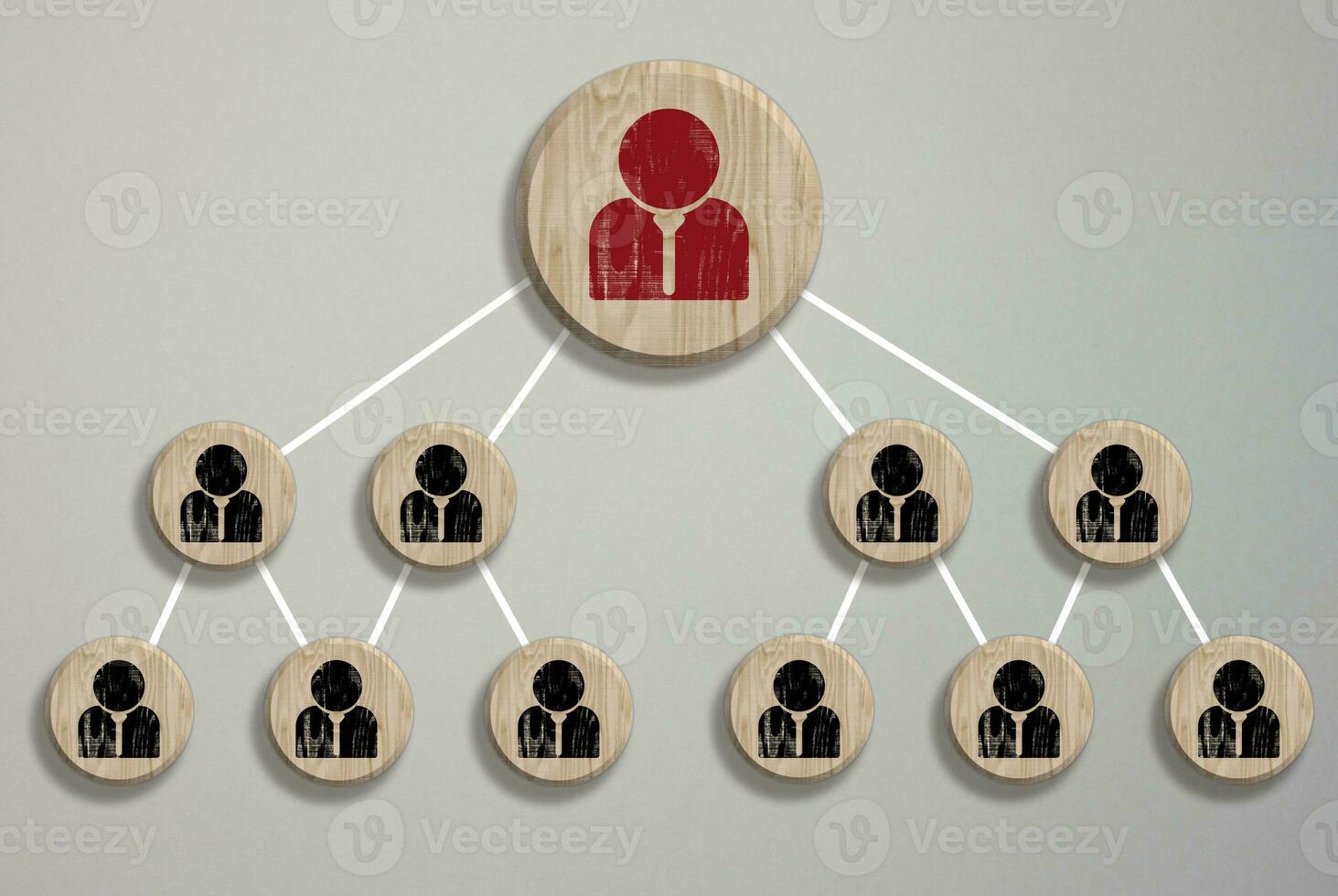 de madeira quadra com funcionários ícone que ligação conexão rede para organização estrutura social rede e trabalho em equipe conceito, topo Visão foto