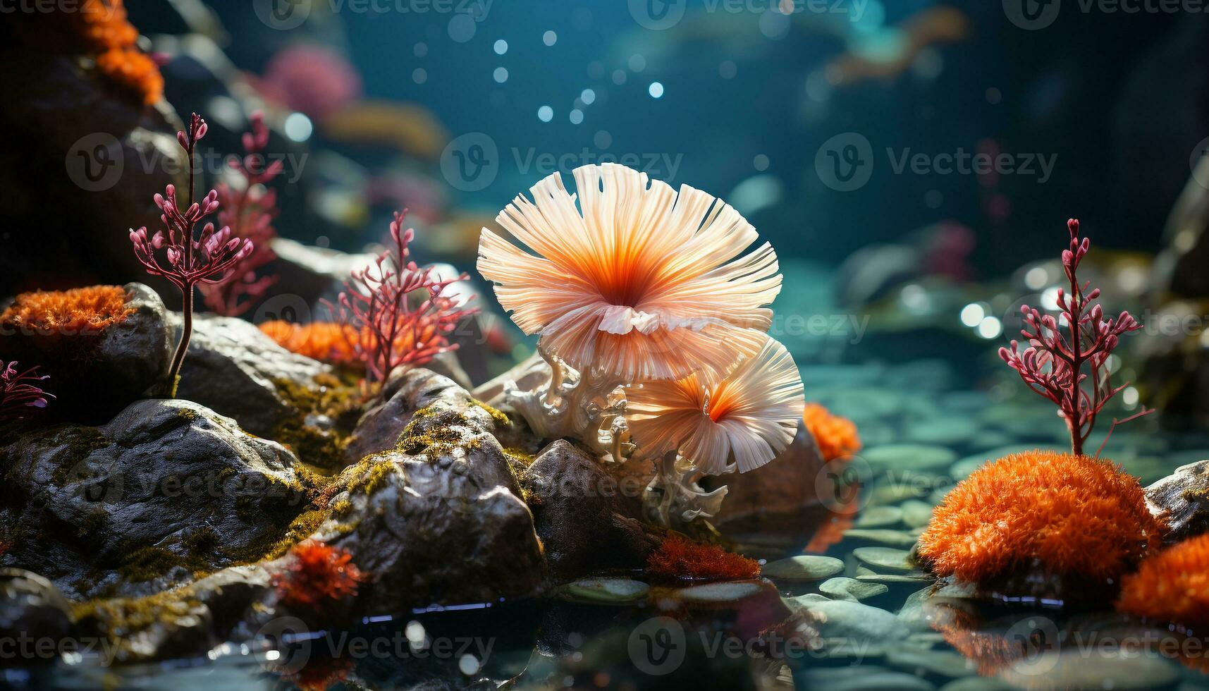 embaixo da agua beleza colorida peixe, coral recife, e aquático plantas gerado de ai foto