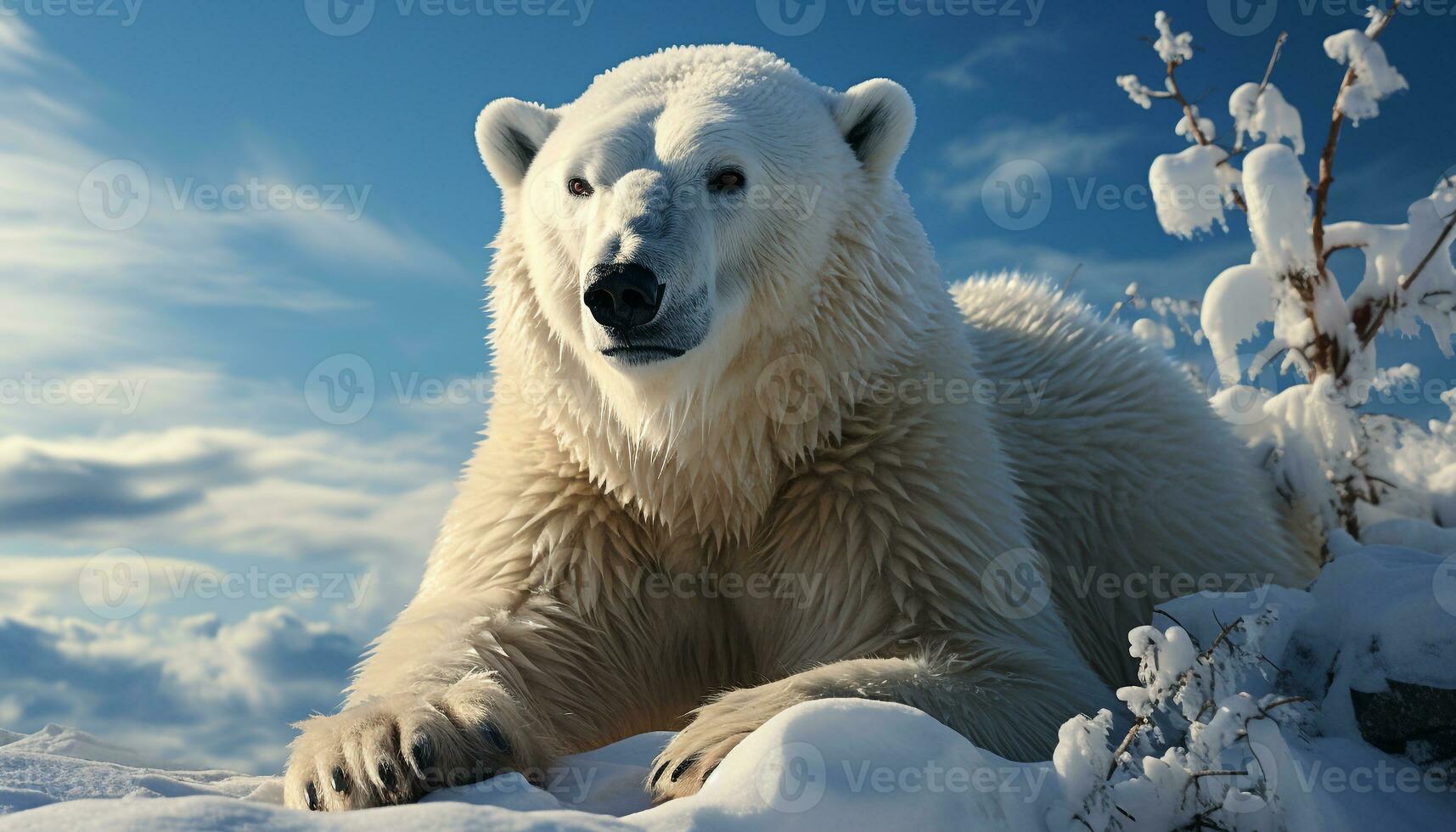 fofa ártico mamífero sentado dentro Nevado paisagem, olhando longe gerado de ai foto
