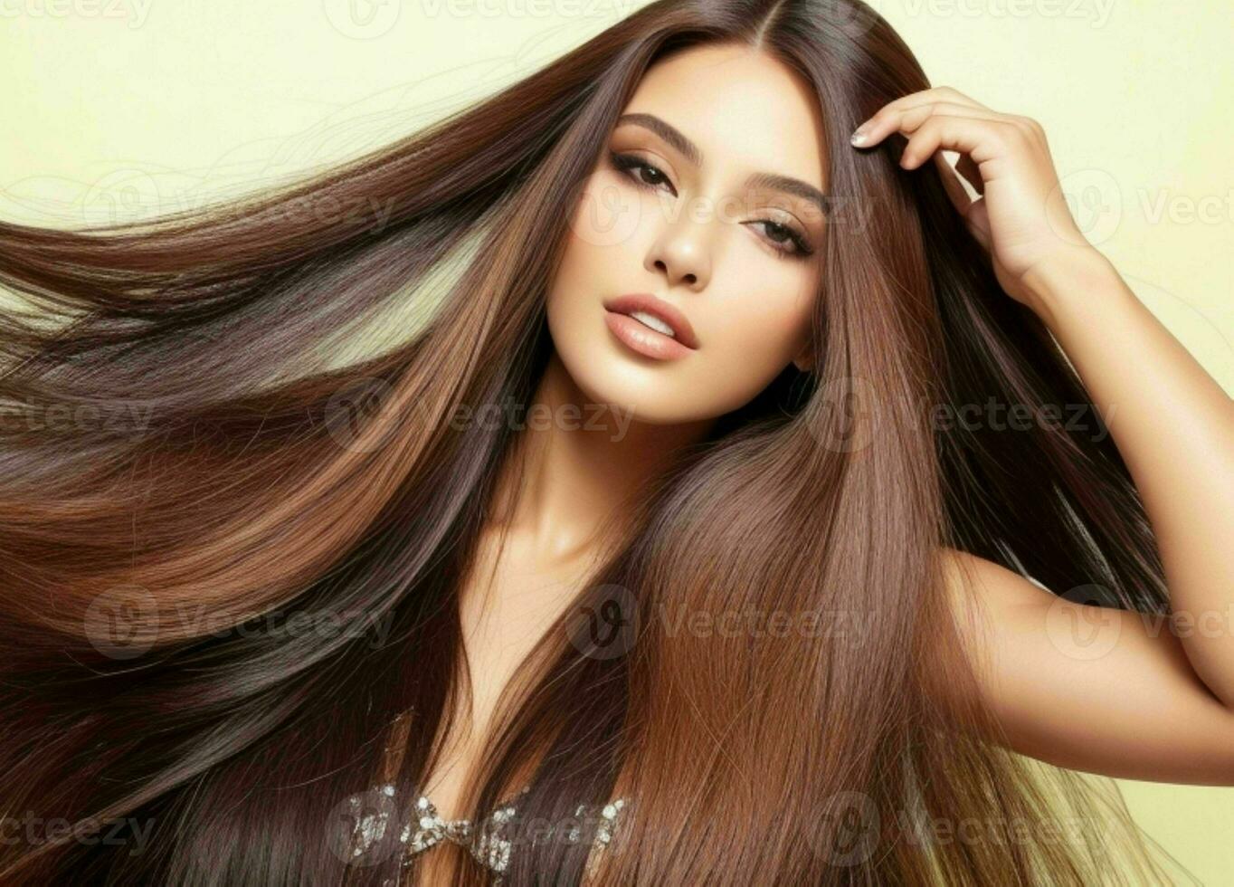 lindo mulher moda modelo com grandes cabelo. ai generativo pró foto