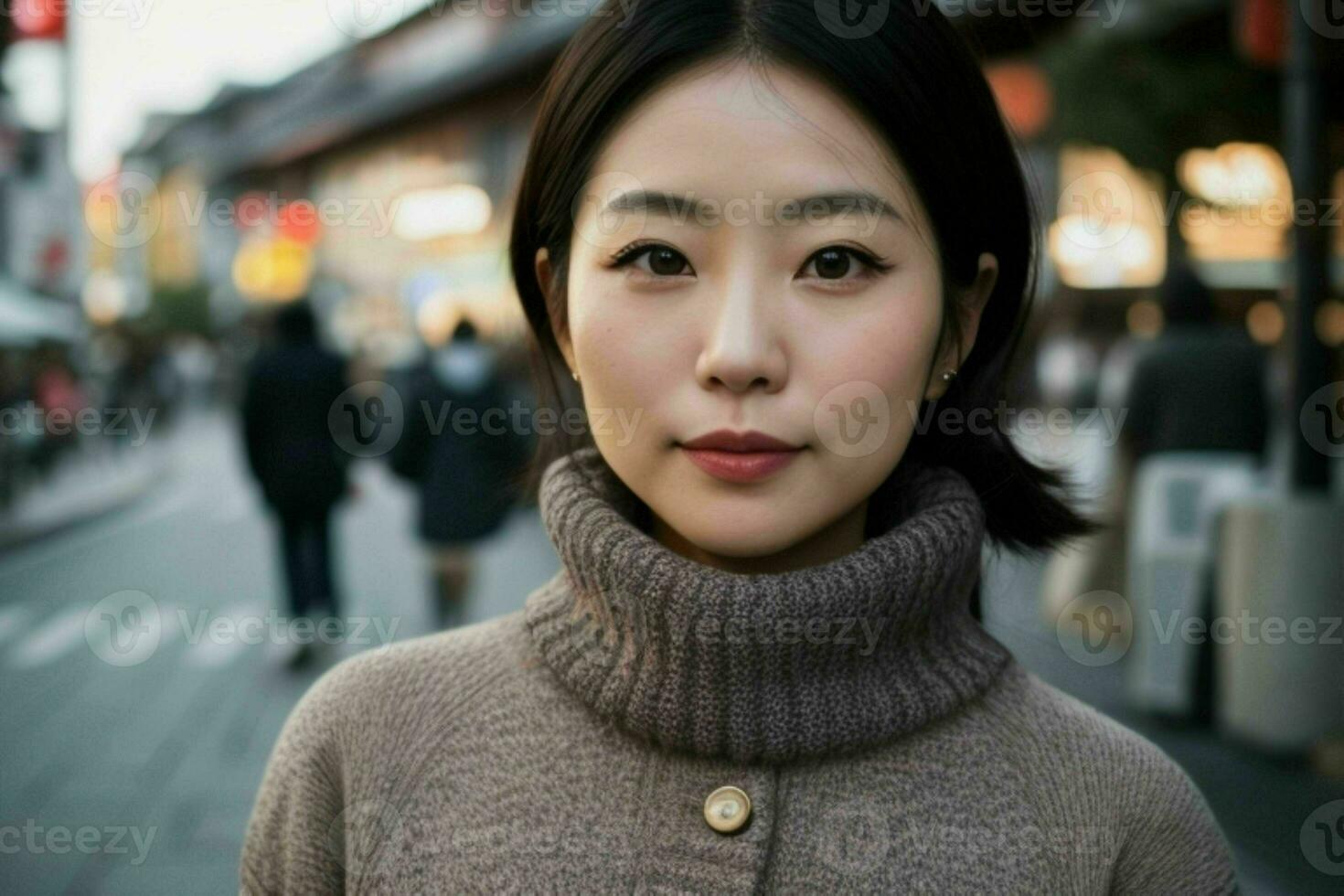 lindo mulher dentro uma suéter em a rua. ai generativo pró foto