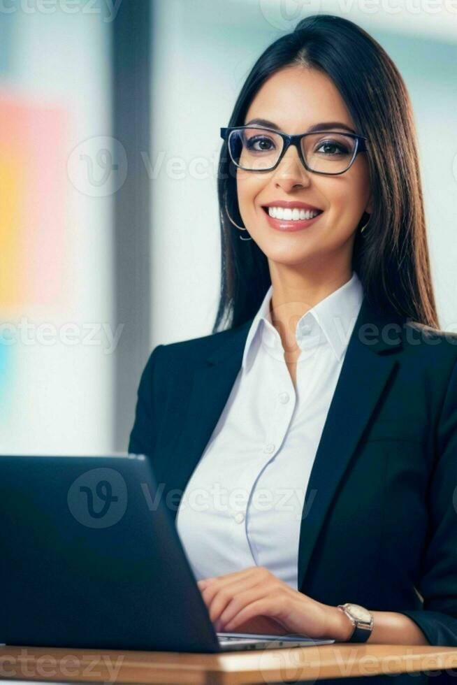 o negócio mulher com computador portátil. ai generativo pró foto