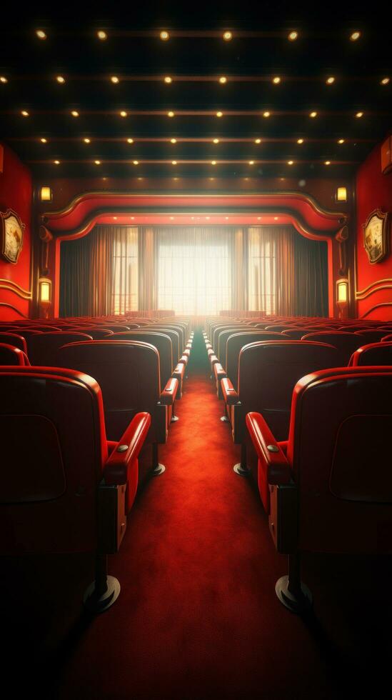cinema assentos com Holofote e em branco tela foto