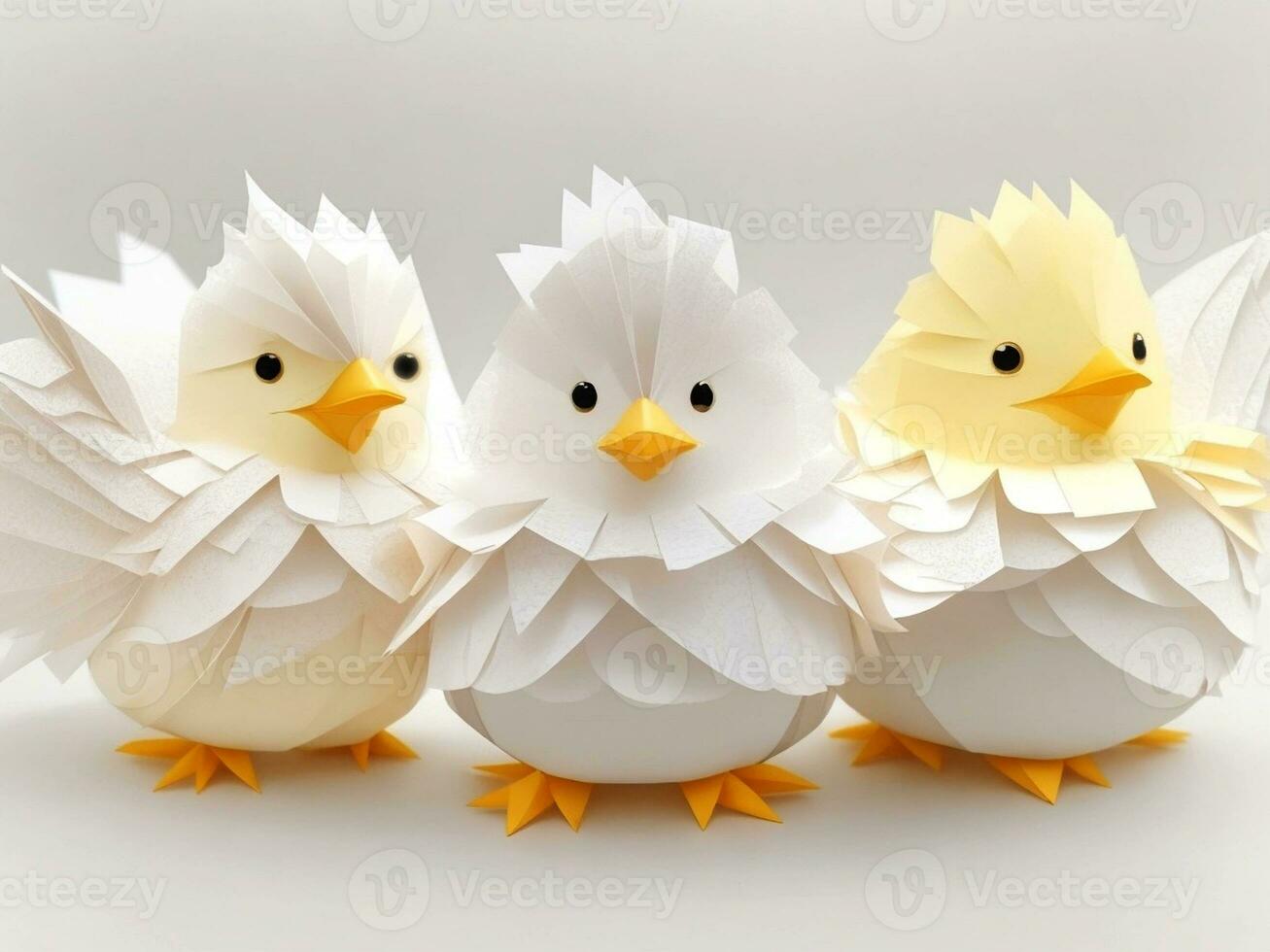 Páscoa filhotes dentro origami estilo isolado em uma branco fundo. Páscoa ovos e galinhas fez do papel em uma branco fundo. foto