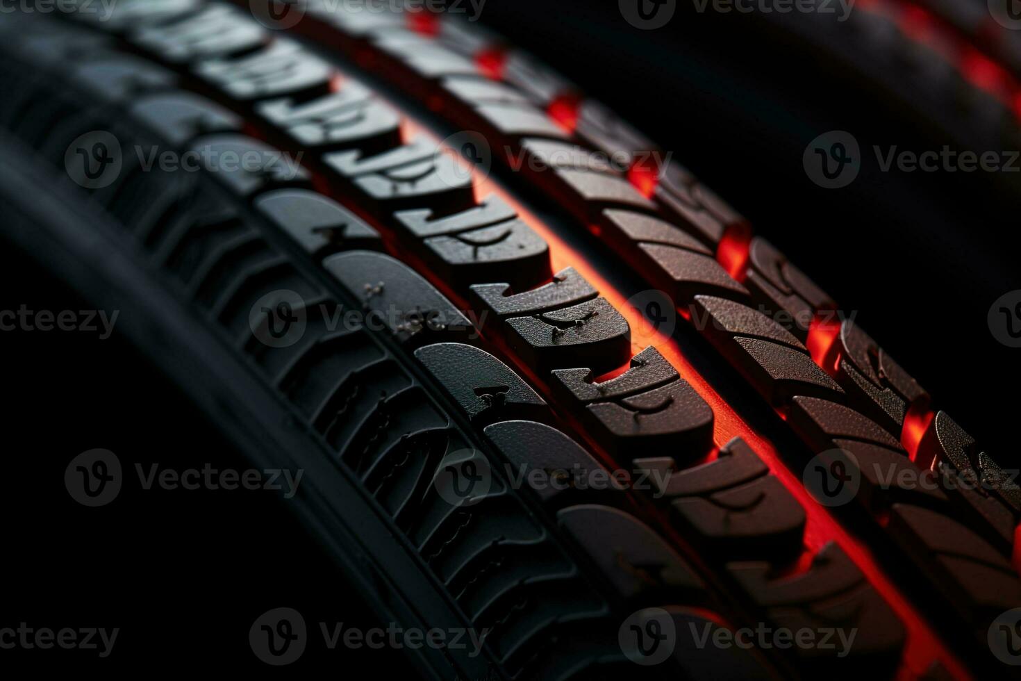 abstrato Preto borracha carro pneu brilhando vermelho a partir de a piso foto