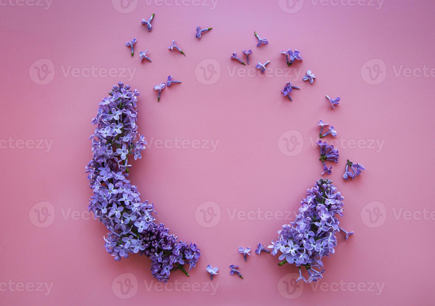 moldura de ramos e flores de lilás em forma de ciclo foto