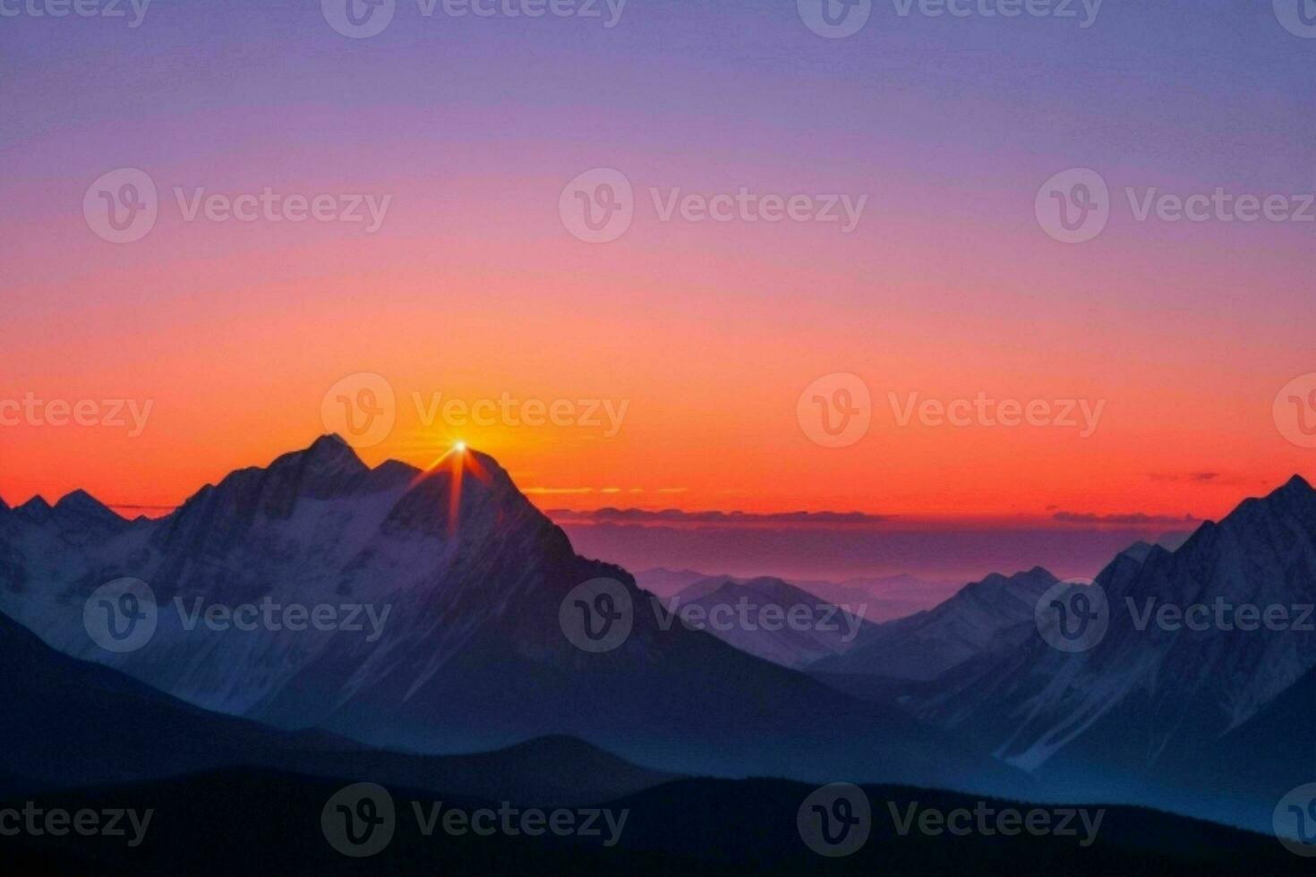 montanha silhuetas às pôr do sol. ai generativo pró foto