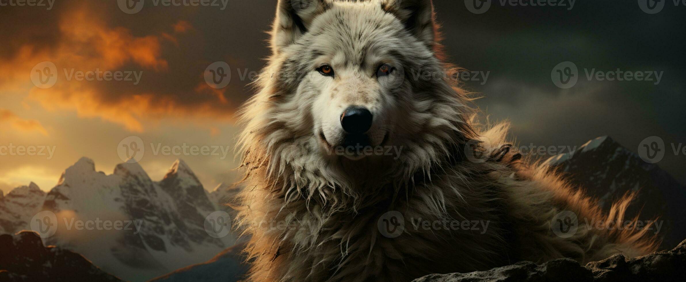 uma gigante Lobo com montanha ai generativo foto