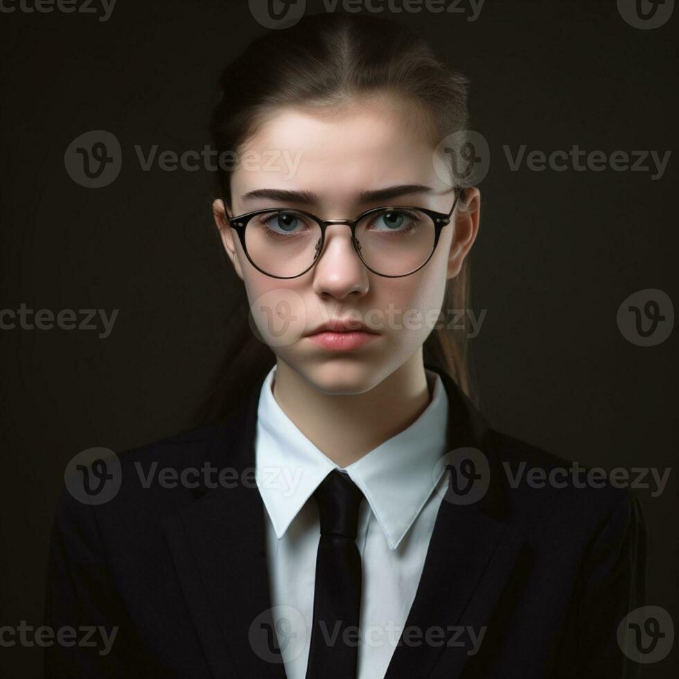 a atraente menina vestindo escritório terno ai generativo foto
