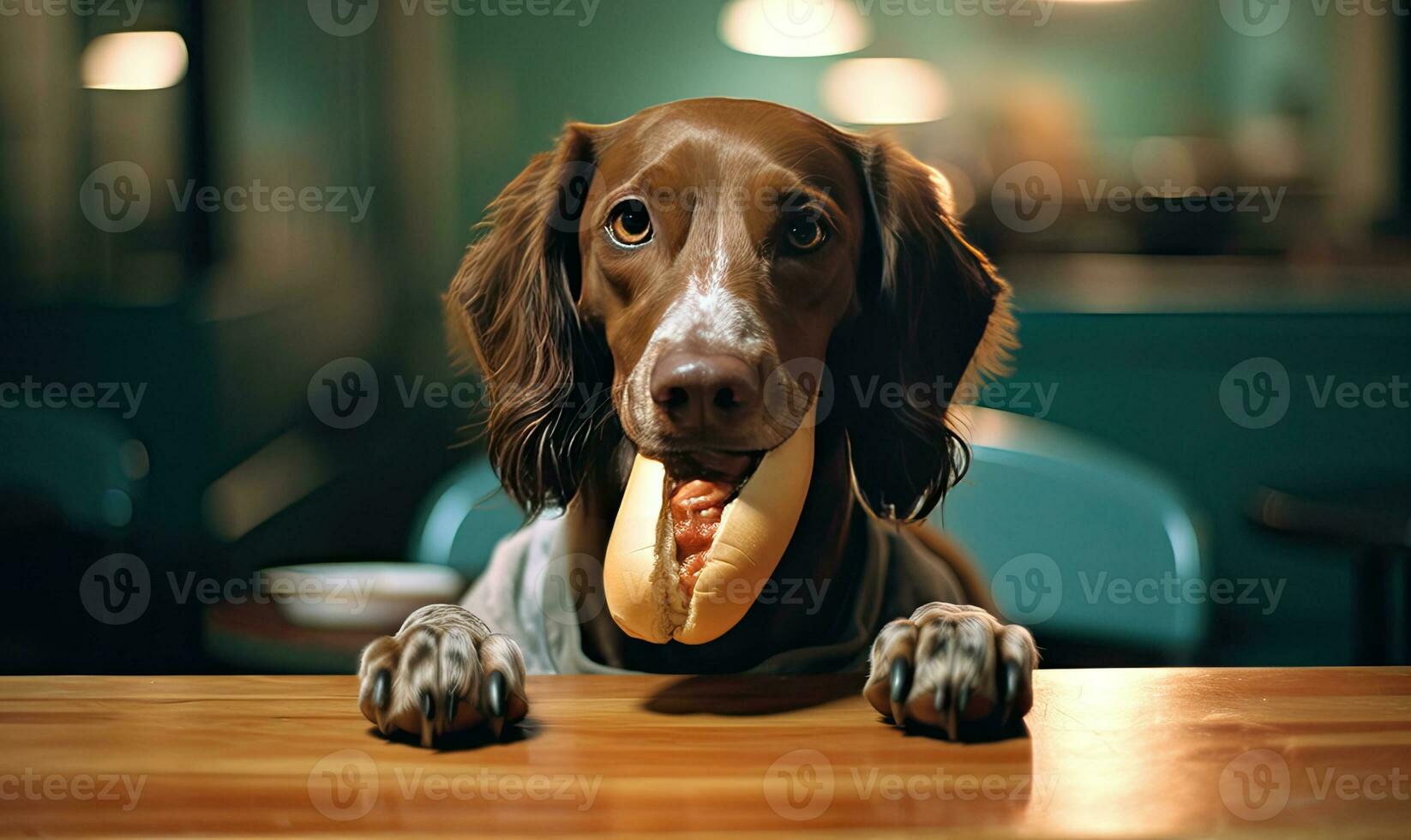 cachorro sobre para saciar dentro uma quente cachorro tratar. criada com ai foto