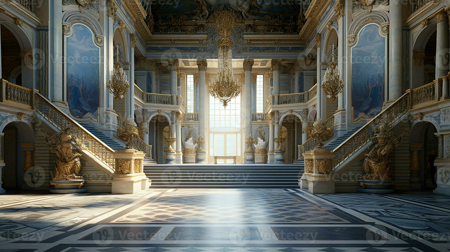 foto do a quarto apresentando a interior Projeto do a Palácio do versalhes, França. generativo ai