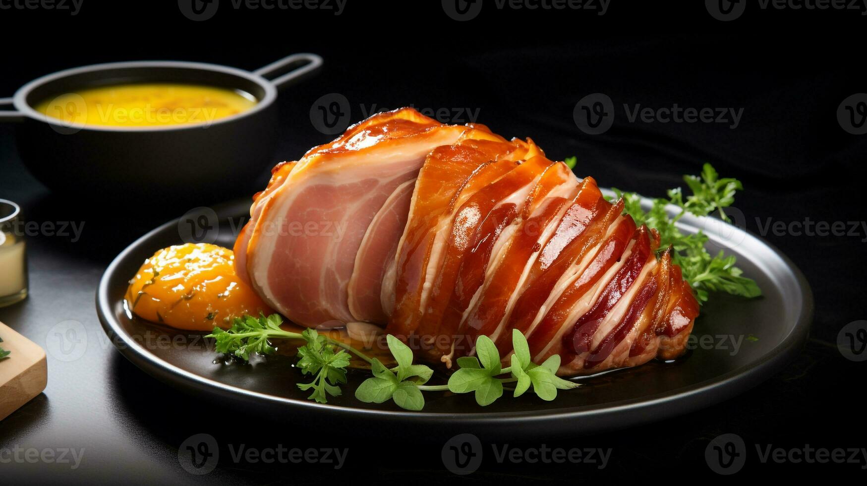 foto do querida mostarda envidraçado presunto Como uma prato dentro uma sofisticado restaurante. generativo ai
