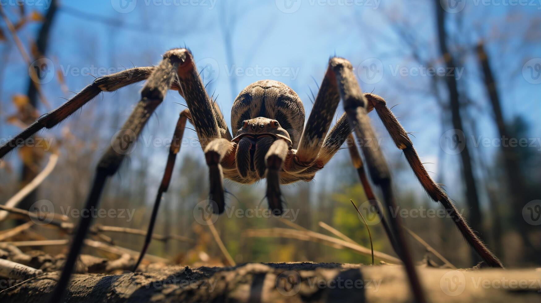 foto do aranha dentro ther floresta com azul céu. generativo ai