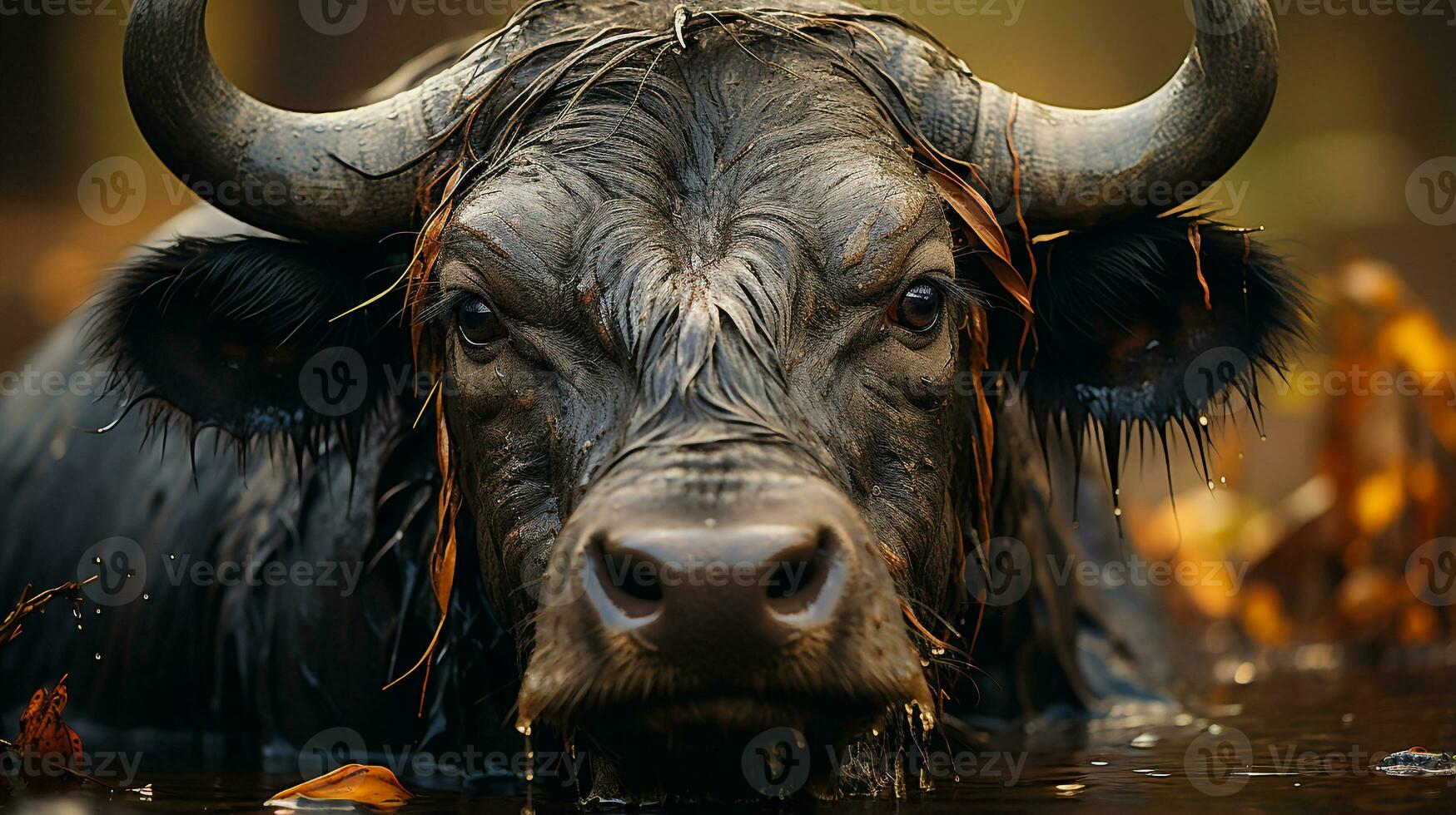 fechar-se foto do uma água búfalo olhando qualquer direção. generativo ai