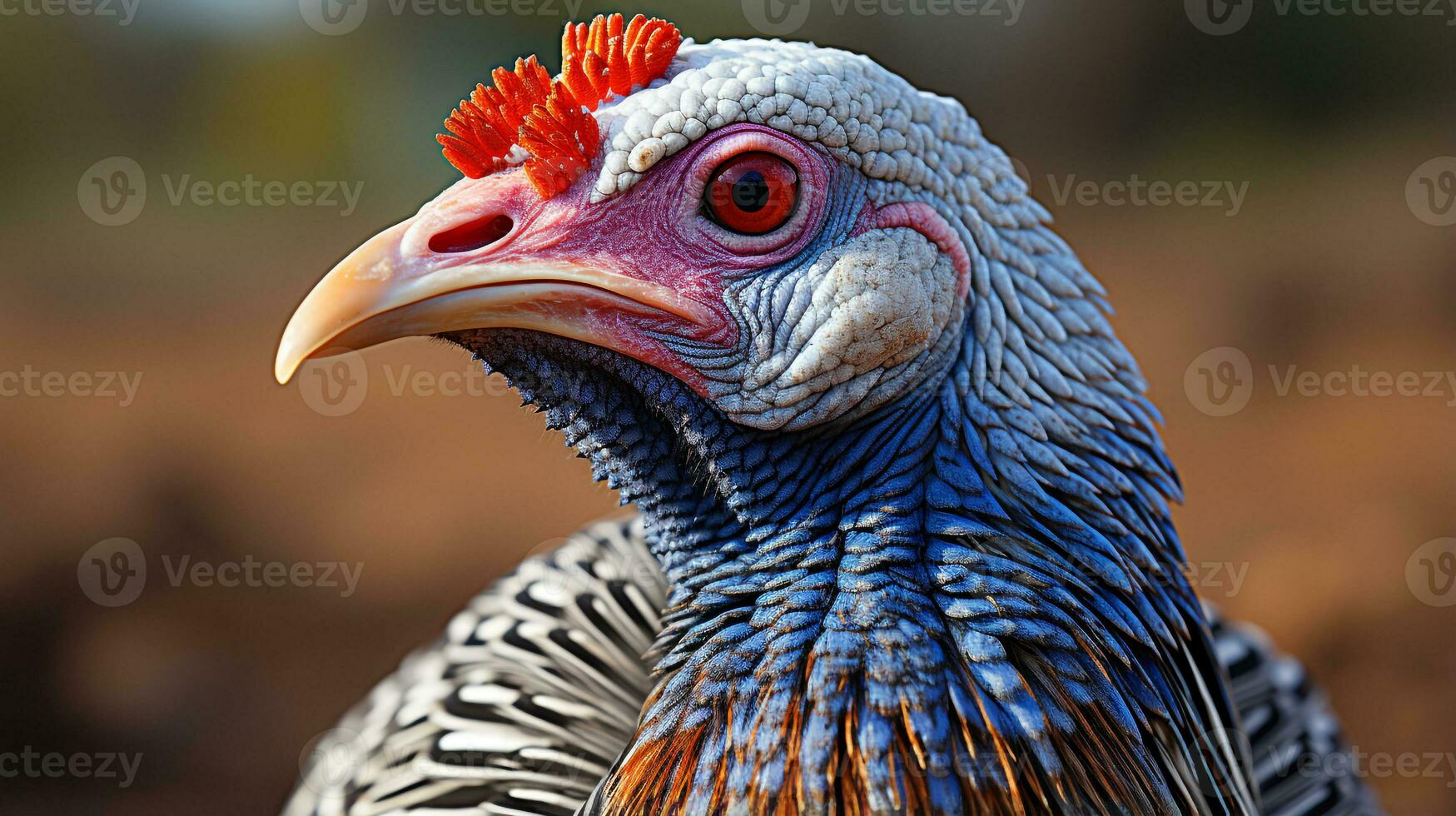 fechar-se foto do uma guineafowl olhando qualquer direção. generativo ai