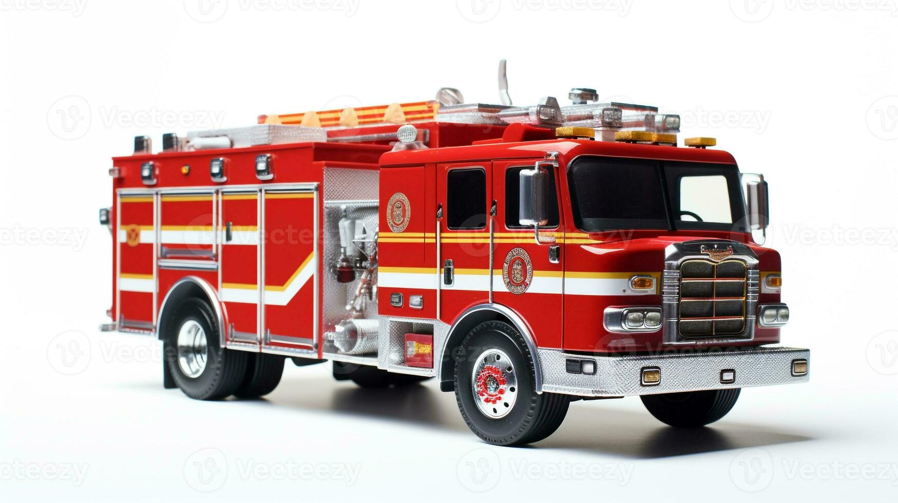 exibindo uma 3d miniatura caminhão de bombeiros. generativo ai foto